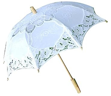 VALICLUD Dekorativer Spitzenregenschirm Für Hochzeiten Griff Durchmesser Eleganter Brautschirm Für Fotos Brautjungfern Und Festlichkeiten Weißer Holzhilt Romantische Stickerei