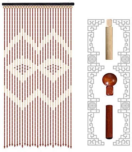 Türvorhang Perlenvorhang 90x175cm Bambus VorhangTür 27 Lines Tür Vorhang Holz Bead Vorhang Als Raumteiler Oder Dekoration Muster Fliegenschutz für Schlafzimmer Wohnwagen Camping (Coffee Color, Beige)