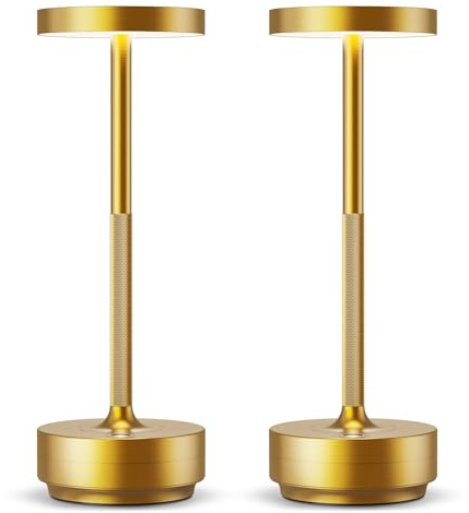 HYMZP Lampada da Tavolo Senza Fili Ricaricabile,Lampada Led da Tavolo,3 Modalità di Colore, IP54, per Interni/Esterni, Ristorante (2x Oro)