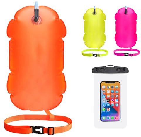 Schwimmboje,Schwimmwagen,wasserdichte Schwimmkissen mit Wasserdichter Handytasche,Aufblasbare Schwimmen Boje,Swim Bubble für Open Water Erwachsene Triathlon Sport Schnorcheln Ausbildung Zubehör