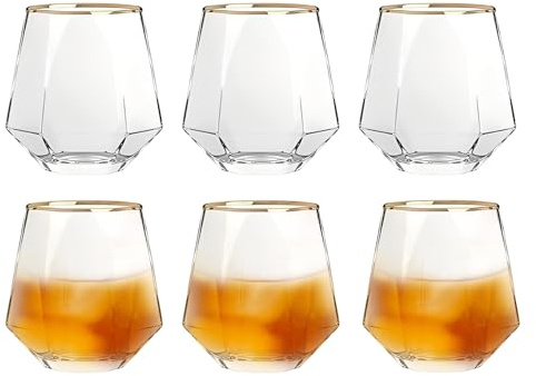 Haayymo Diamond Stemless Wine Glasses 10oz Set of 6, Unique Colorful Crystal Tumblers for Red & White Wine, Cocktails, Whiskey (Phnom Penh)