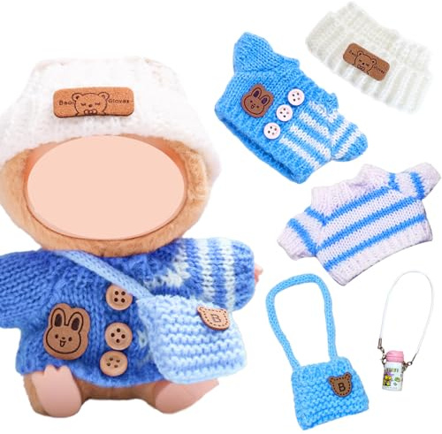 5 Stück Kleidung für Puppe, Bekleidung für 17cm Puppe Plüsch mit Mütze Pullover Rucksack Wasserkocher für Jungen Mädchen Geschenke (Ohne Puppe)