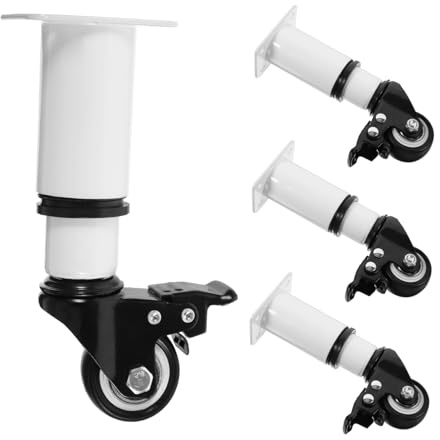 CLISPEED 4 Patas Ajustables Fácil Movilidad y Resistencia de Acero Laminado en Frío con Ruedas Giratorias para Muebles Ideales para Mesa de Café y Gabinete Blanco