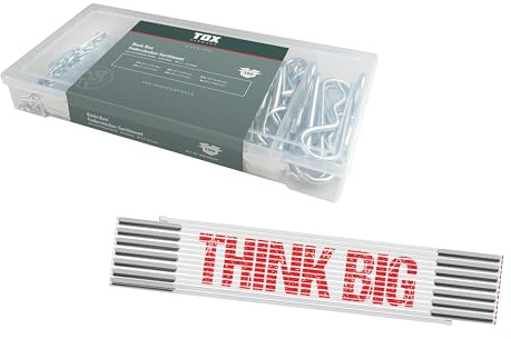 TOX Set mit Federstecker-Sortiment (150-tlg.) + THINK BIG 3m Zollstock, Federsplinten (vz.) in 6 Größen und Transportbox, Durchmesser 1,7-3,7 mm, Länge 25-60 mm + Meterstab, 094909153