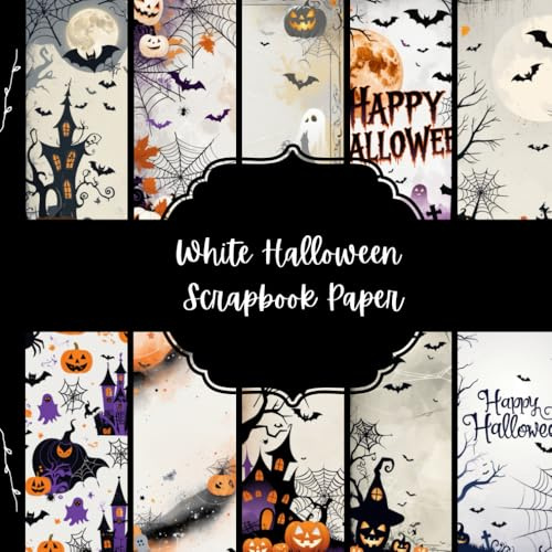 White Halloween Scrapbook Paper, Scary Junk Journal Paper, Creepy Decorative Paper, DIY Projects, Origami, Collage Sheets, Decoupage Paper, 10 Designs, Double Sided