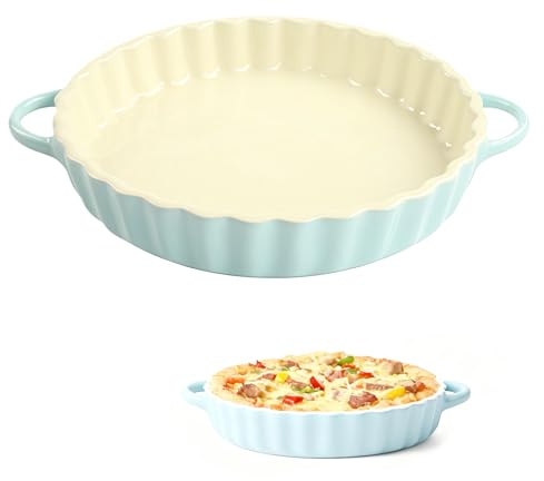 Tarte & Quicheform Keramik 21 cm, Tarteform mit Griffen, Antihaft-Kuchenform Rund für Pie Quiche Tart Backen, für Thanksgiving Weihnachten, bleifrei, mikrowellen-, spülmaschinen- & ofengeeignet