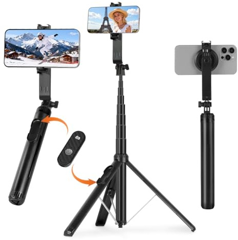 AOOTE Trépied Selfie Stick, 154cm Perche à Selfie avec Télécommande Bluetooth sans Fil & Clip pour téléphone, Extensible Trépied Téléphone Compatible avec iPhone/Android