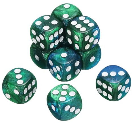 QUARKZMAN 10Pcs 2 Colori Dadi Standard 16mm Verde E Blu/Punti Bianchi | A 6 Facce, D6 Mini Set Dadi Poliedrici, Acrilico, Con Motivo Perle, Per Giochi Da Tavolo