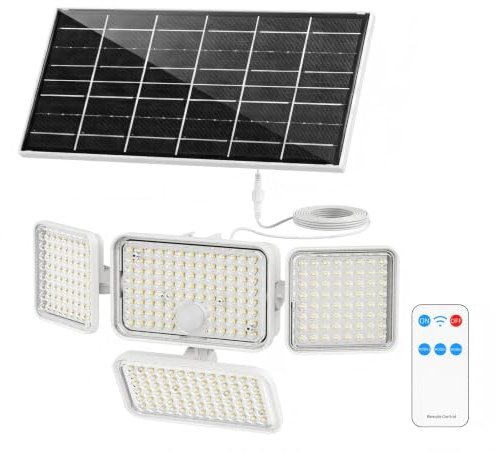 SANSI Lampada Solare da Esterno con Sensore di Movimento, 12W 1500lm IP65 | Luce di Sicurezza con Telecomando, 3 Modalità di Illuminazione PIR, 6000mAh, Per Patio Giardino Garage Veranda