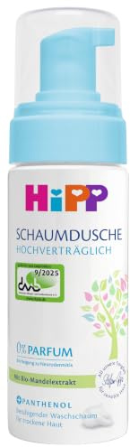 HiPP Schaumdusche Hochverträglich für Trockene Haut, Hypoallergen, Parfumfrei, mit Panthenol und Bio-Mandelextrakt, 150ml