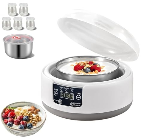 Yogurtiera Elettrica Automatica Da 1200 Ml, Vasetto Per Yogurt Con 5 Coperchi, Yogurtiera Con Display A Led E Timer, Riscaldamento Ptc, Controllo Automatico Della Temperatura Costante, Per Prepara #2