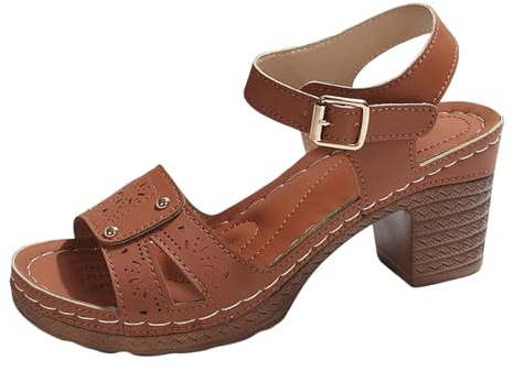 Generisch Women Summer Sandals Buckle Strap Casual Open Toe Square Heel Comfortable Beach Shoes