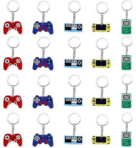 FIQLUL 20 Piezas Llaveros de Videojuegos para Regalos Cumpleaños Niños Colegio, Mini Consola Retro Llaveros Infantiles, 5 Estilos Originales para Detalles Cumpleaños, Comunión y Recuerdos de Fiesta