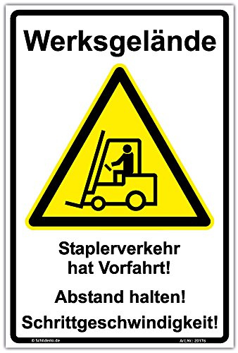 Schild Werksgelände Staplerverkehr hat Vorfahrt Hinweisschild 600x400mm Hochformat, stabile Aluminiumverbundplatte 3mm stark, inkl. 4 Eckbohrungen