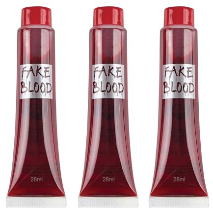 3 Packs Fake Blood Tubes 28ml - Halloween Vampire Zombie Makeup, Realistic SFX for Theatrical Wounds, Scars & Costume Parties, Suitable for Face & Body