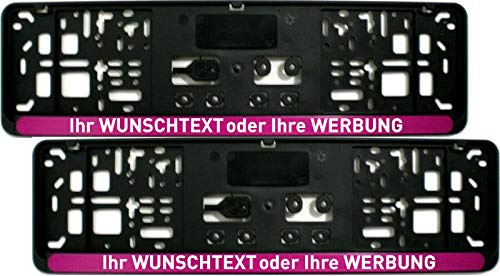 Satz (2 Stück) Kennzeichenhalter - KURZ 46 cm - PINK VIOLETT (Leiste) - MIT INDIVIDUELLEM WUNSCHTEXT - PREMIUMQUALITÄT - personalisiert 460 mm