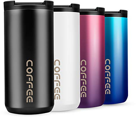 Travel Mug, Double Walled Coffee Cup 350ml Vacuum Insulation Stainless Steel with Leakproof Lid Eco-Friendly, for Hot and Cold Water Coffee and Tea