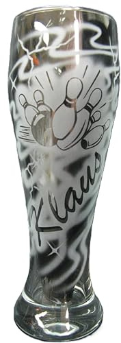 Weizenglas 0,5 l mit Gravur Kegeln Bowling und Name personalisiert Glas Bierglas Weizenbierglas Weißbierglas individuell Geschenk Sportkegeln Sportbowling