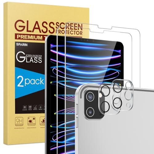 2+2 Pack SPARIN Screen Protector for iPad Pro 12.9 (2022/2021/2020) + Camera Lens Protector, Tempered Glass for iPad Pro 12.9 inch 6th/5th/4th Generation, Support Apple Pencil & Case Friendly