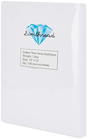 Simthread Supporto stabilizzatore da ricamo a strappo, peso medio 25,4 x 30,5 cm, confezione da 100 fogli pretagliati per telai da ricamo a macchina da 12,7 x 17,8 cm