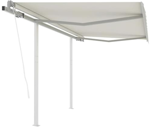 vidaXL Toldo Retráctil Automático con Postes, Sombrilla Plegable, Toldo Resistente al Agua Rayos UV, Toldo para Balcón Jardín, Crema