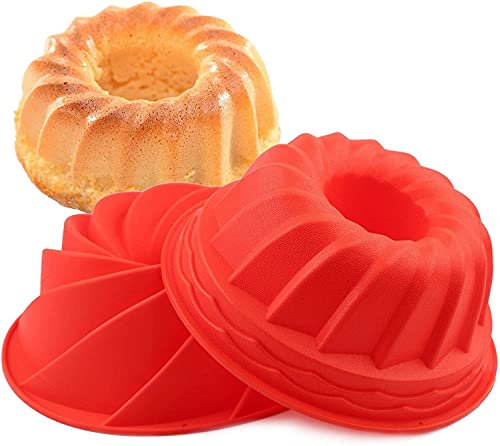 HSF 2pcs Chiffon Cake Silicone Cake Mold, 9 Inch Baking Pan, Non Stick Round Cake Pan For Jello, Bread, Cake Molds Cookie Cutters