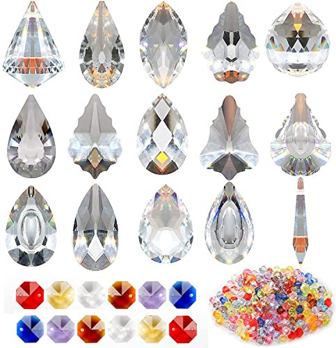 Sonnenfänger Kristall, 15PCS Fenster hängender Kristall Suncatcher Perlen Kette Fensterdekorationen, Kristalle Dekoration für den Garten