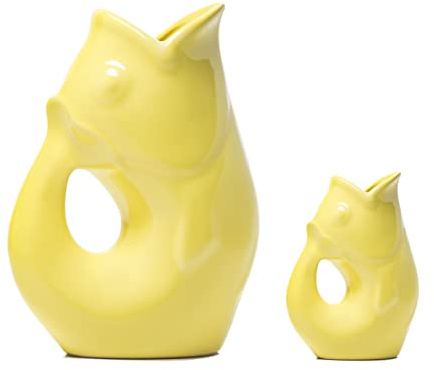 Gurgle Pot Fischkrug – 2er-Set – zitronengelb, französisch inspiriertes Design, großer Krug mit passendem Baby-Gurgle-Topf, 1,2 l