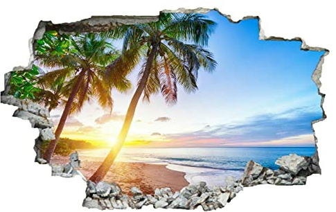 Strand 3D Wandtattoos Landschaft Wandaufkleber Durchbruch Wanddeko Palmen Selbstklebend Vinyl Wandbild für Kinderzimmer Junge mädchen Teenager zimmer Schlafzimmer Wandsticker Kleinkinderzimmer Deko