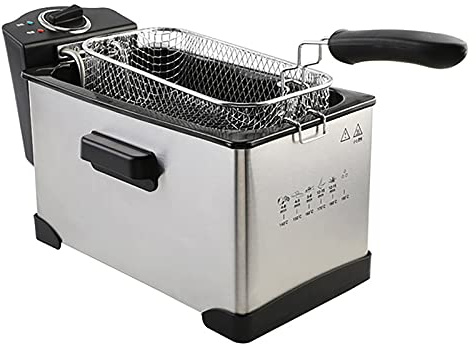 BHFRYU Electric Deep Fryer with Viewing Window Tank Deep Fat Fryer Temperature Up to 190°C Stainless Steel Chip Fryer Cold Zone Technology Cool Touch Handle Thermal Guard