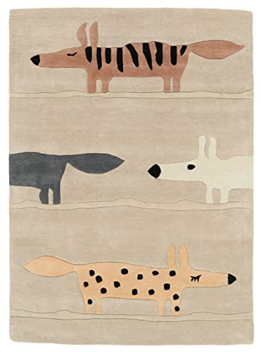 RugVista Puppy, Kinderteppich, Moderne Teppiche, 160 x 100 cm, Rechteckig, Niedriger Stapel, Kinderzimmer, Nur chemische Reinigung, Ohne gefährliche Chemikalien, Beige