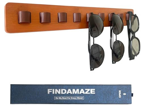 FINDAMAZE Solglasögonförvaring, trä, solglasögon, förvaring, väggmonterad glasögonhållare/solglasögon, stativ, glasögon display för män eller kvinnor (träfärg – 1 st lång)