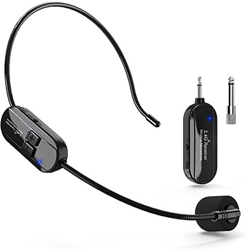 Wireless Mikrofon Headset, 2.4G Kabelloses Mikrofon funkmikrofon headset mit 50M Reichweite, Wiederaufladbares Drahtloses Mikrofon Kopfbügelmikrofon für Lautsprecher, Reiseleiter, Fitness Tanzlehrer