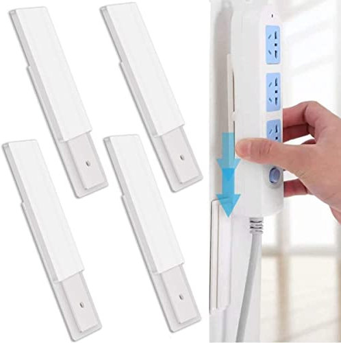 4 Pcs Power Strip Adhesive Punch-Free Socket Holder Cable Organizer Desktop Mounted Fixator Power Strip Management for Kitchen Home Office WiFi Remote Control Router Computer