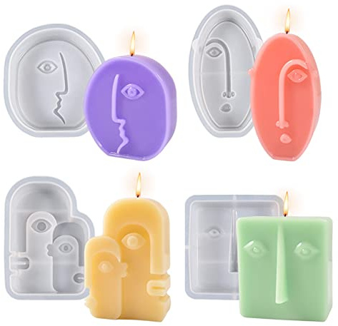 4 moldes de silicona de cara abstracta muy fácil de desmontar para hacer velas, molde de silicona para fundición epoxi, hecho a mano, jabón, velas, pasteles, tipo 6