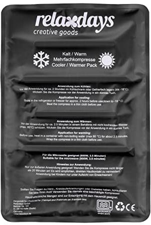 Relaxdays Poche de Glace, Chaud et Froid, 25 x 36 cm, Gel, Premiers Secours, Pochette réutilisable, Noir