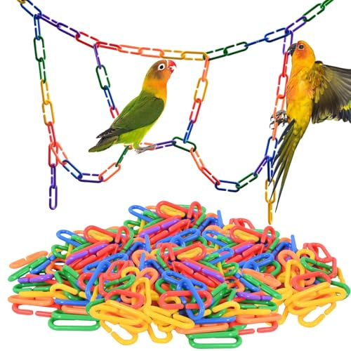 Sukh 250PCS Colorful C Clips Hooks - Plastic Chain Links Bird Toy DIY Accessories for Parakeet Cage, Small Bird Hanging Climbing Toys, BPA Free ABS Plastic Chain Link Parts