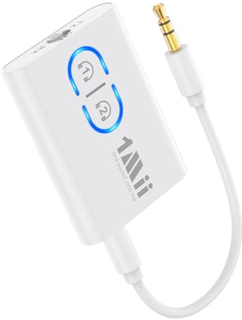 1Mii Bluetooth Transmitter for Airplane, 3.5mm AUX Jack Wireless Audio Adapter for Planes, Airline, Travel, Home Stereo, Boat, Gym, with AptX Adaptive/Low Latency/HD Audio, Supports 2 Headphones-White