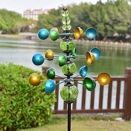 SJASD Moulin à Vent en métal,Cuillère eolienne de Jardin Pivotant à 360 degrés,Éolienne À Vent Sculpture Cinétique,Structure métallique Verticale sur Piquet pour Cour, pelouse et Jardin