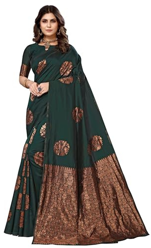 IMTRA FASHION Sari Banarasi Jacquard pour femme avec chemisier non cousu, Vert, L