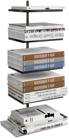LUTFI Bücherregal Unsichtbares Bücherregal, stehend, 5 Etagen/7 Etagen, Metallrücken, Bücherturm, kreatives Ecklagerregal mit Marmormusterplatte Schlafzimmer (Color : Noir, Size : 79x28x40cm)