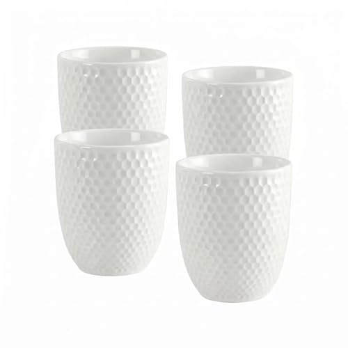 NIUKOMY Japanische Keramik Teetasse 4er Set, Weiß | Chinesische Porzellan Teebecher Ohne Henkel, 180 ML