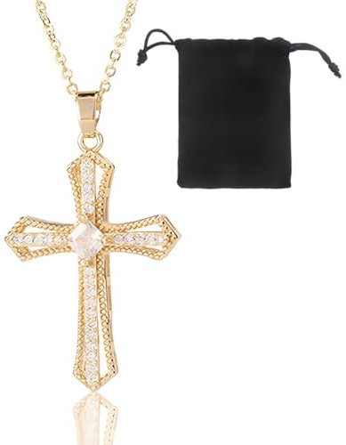 VJUYSW Collier de Chaîne en Croix pour Femmes, Chaîne Plaquée Or Hypoallergénique 18 Carats, Cadeau de Bijoux de Mode, pour Femme Petite Amie Maman Fille