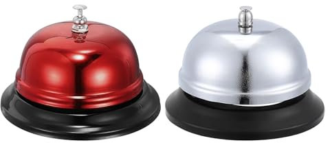 QUARKZMAN 2 Pezzi Campanello di Chiamata, Campanello da Tavolo 100mm/3,94 per Servizio Ristorante Hotel Cucina Bar Festa Aula (Rosso+Argento)