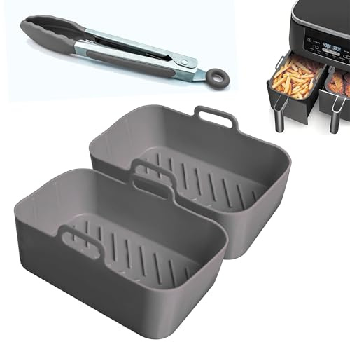 CERENE - Molde silicona freidora de aire, accesorios airfryer sin aceite, cesta de silicona para air fryer, moldes airfryer doble, bandeja doble, recipiente freidora de aire,cecotec,cosori, ninja