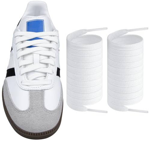 Endoto Schnürsenkel für Adidas Samba OG/ADV/LT Sneaker Schuhe, Flache Breite Ersatz Schuhbänder Shoelaces Laces (Weiß, Größe: 45 Zoll)