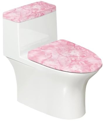 Bivxisrvo Pink Marble Toilet Lid Covers Polyester Fabric Bathroom Covers Elastic Bottom Soft and Breathable Seat Covers Toilet Seat Cover Set Universal for Most Toilet Bowl Lids