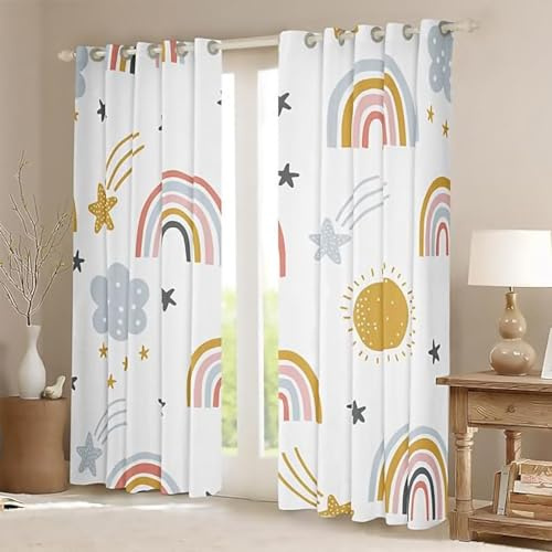 ZZTBQ Karikatur Regenbogen Verdunkelungsvorhänge Mit Ösen Regenbogen Sonne Stern Verdunkelungsvorhang Mit Blickdichten Farben 234x230cm Für Jungen Mädchen Kinder Schlafzimmer