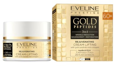 Eveline Cosmetics Gold Peptides föryngrande lyftkräm för 60+ med guldpeptidkomplex och PhytoCellTec stamceller – anti-rynk, uppstramande och fuktgivande formel 50 ml
