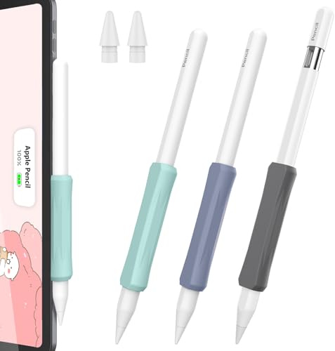 Delidigi 3 Stück Apple Pencil Griff und 2 Stück Ersatzspitzen Silikon Halter Ergonomisches Schutzhülle Ärmelzubehör Kompatibel mit Apple Pencil 2. Generation/Apple Pencil Pro/USB C
